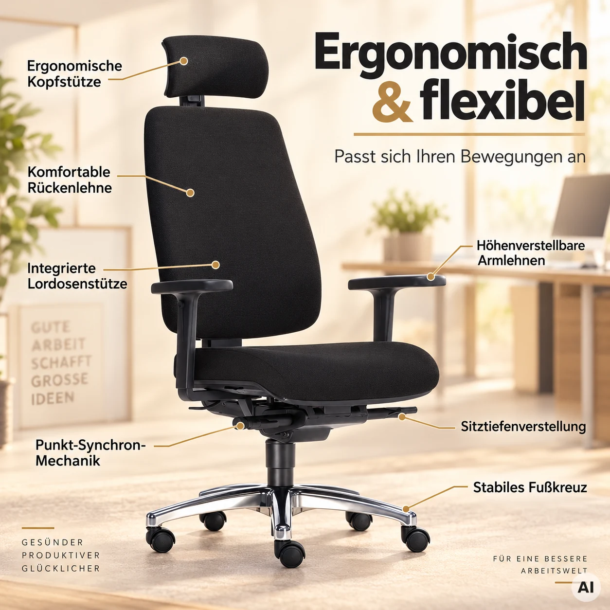Spirit L mit Kopfstütze - Allrounder Bürostuhl